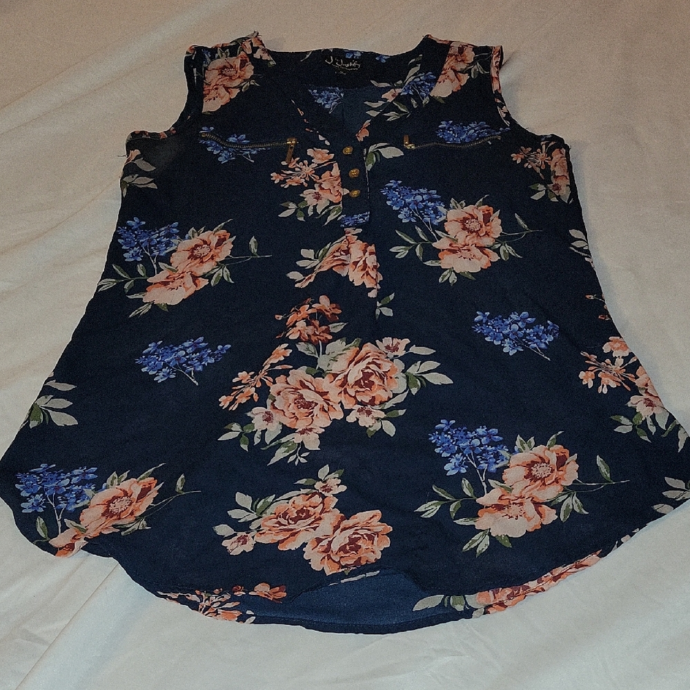 Justify Navy and Peach Floral Blouse